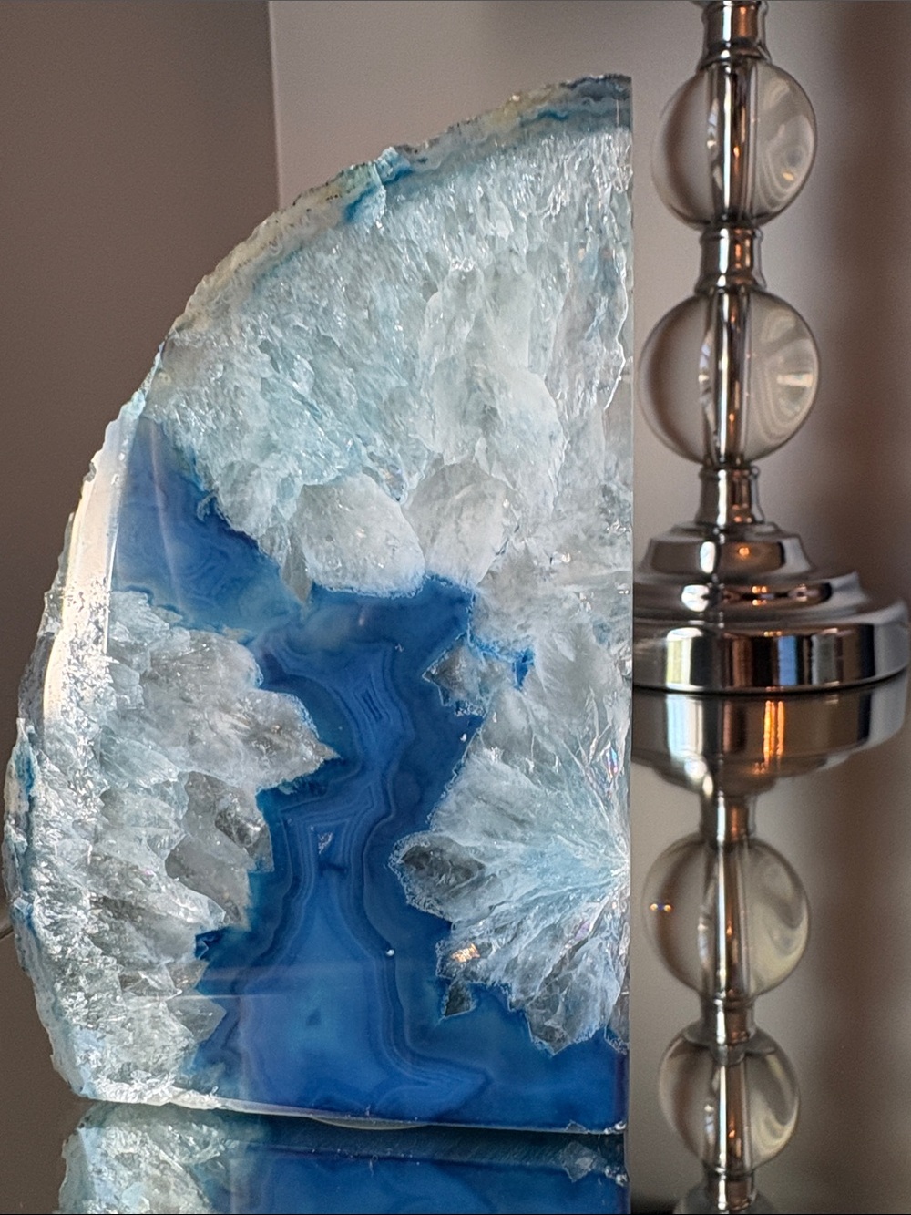 Blue Agate Geode Crystal Bookend